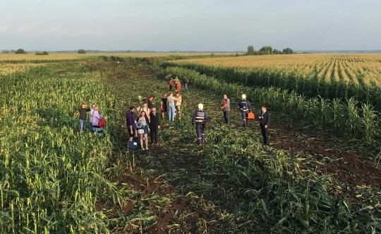 Tabrak Burung, Pesawat Rusia Mendarat Selamat di Ladang Jagung