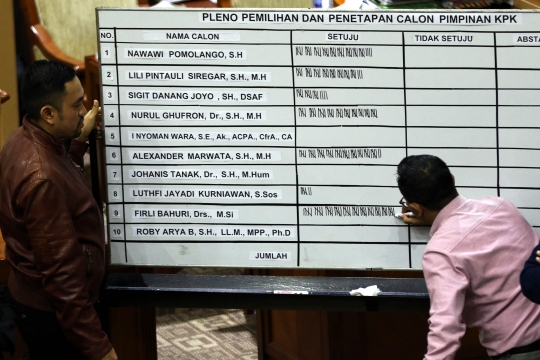 Komisi III DPR Saat Tetapkan 5 Pimpinan KPK Terpilih