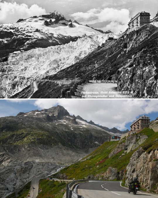Penampakan Kontras Kondisi Gletser di Swiss