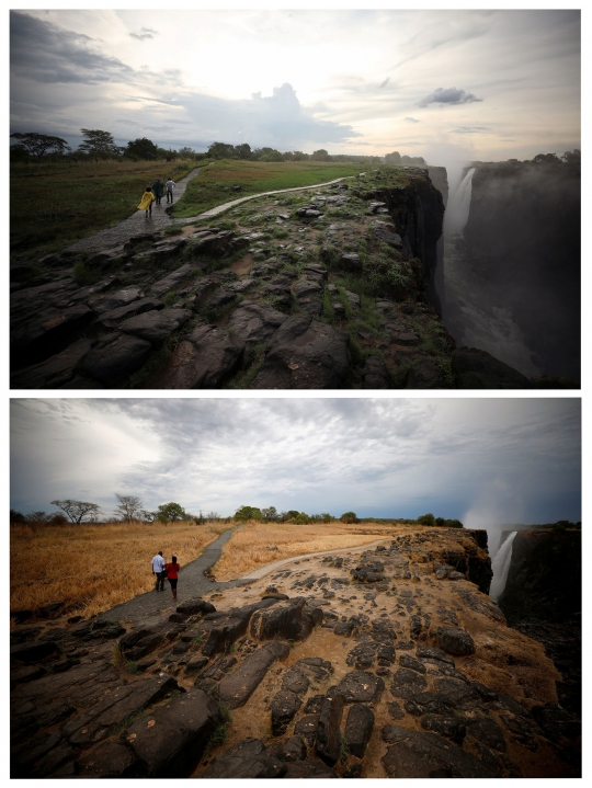 Pemandangan Air Terjun Victoria Sebelum dan Setelah Dilanda Kekeringan