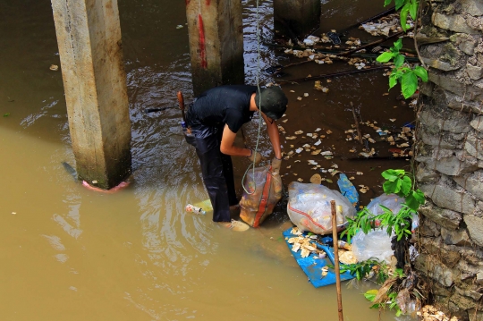 Tumpukan Sampah Padati Aliran Sungai di Depok