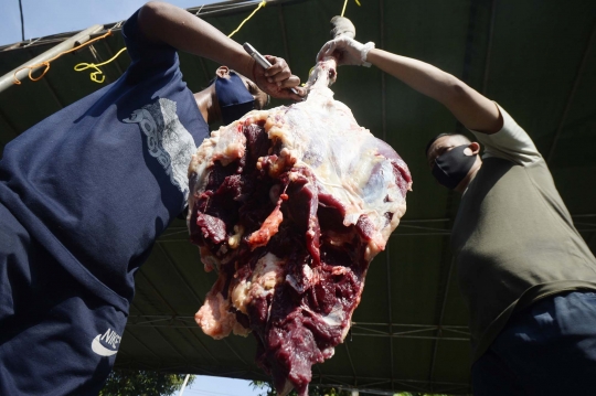 Kebersamaan Warga Potong Daging Kurban