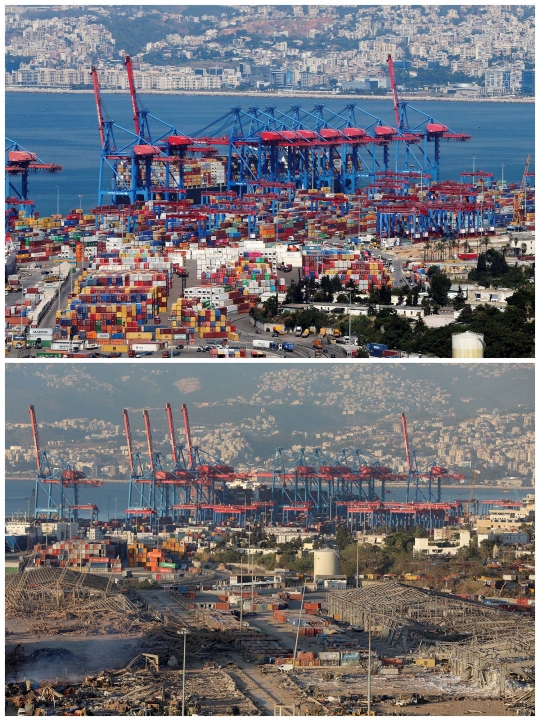 Begini Kondisi Pelabuhan Beirut Sebelum dan Setelah Ledakan Dahsyat