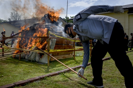 Polisi Musnahkan 372,6 Kg Ganja, 80,2 Kg Sabu, dan 27.400 Pil Ekstasi di Aceh