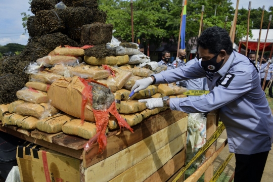 Polisi Musnahkan 372,6 Kg Ganja, 80,2 Kg Sabu, dan 27.400 Pil Ekstasi di Aceh