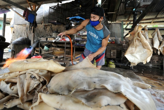 Pembuat Kerupuk Kulit Bertahan di Tengah Pandemi