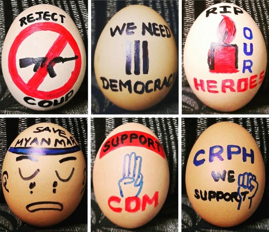 Telur-Telur Paskah Pendukung Demonstran Menentang Kudeta Militer