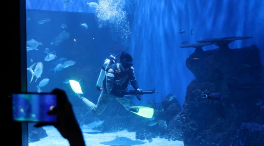 Pengibaran Bendera Raksasa di Jakarta Aquarium & Safari