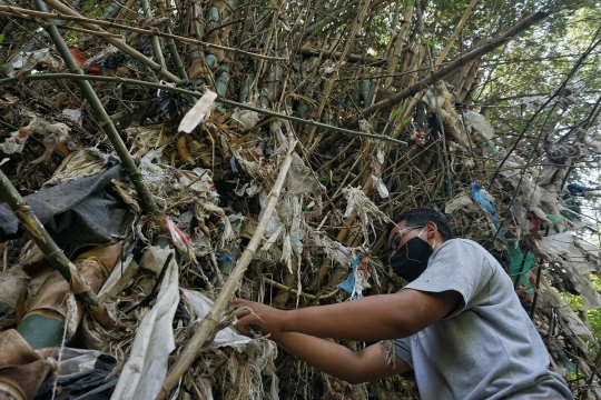 Aksi Membersihkan Pohon dari Jerat Sampah Plastik