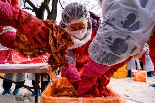 Kebersamaan Ratusan Orang Membuat Kimchi di Seoul