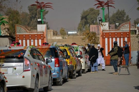 Antrean Mobil Hias Menjemput Peserta Nikah Massal di Afghanistan