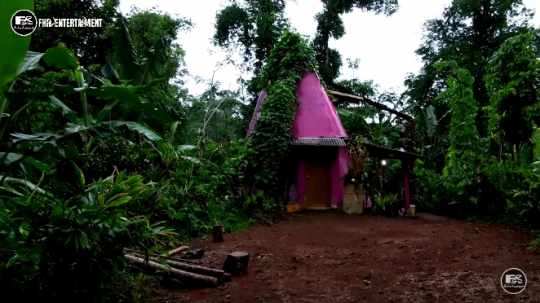 Potret Rumah Unik di Tengah Hutan Warnanya Pink dan Bentuknya Kerucut