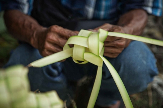 Berkah Lebaran untuk Penjual Kulit Ketupat Musiman