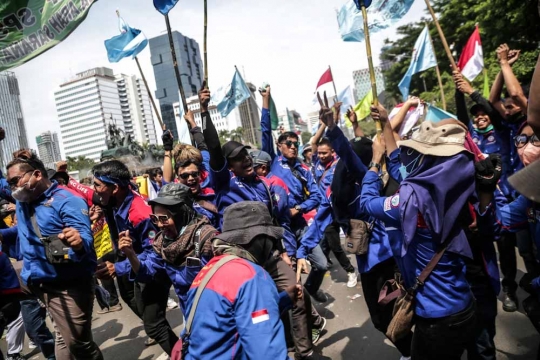 Aksi Buruh Peringati May Day di Kawasan Patung Kuda