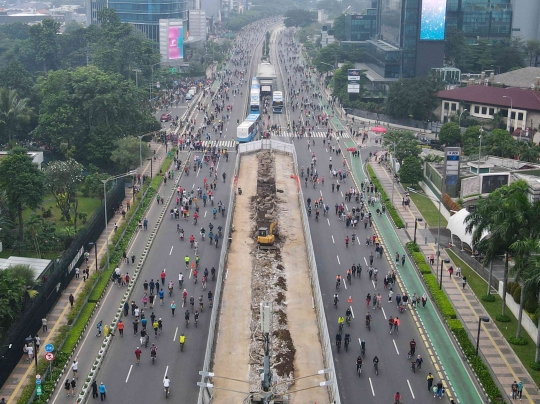 Pantauan Udara Saat Hari Bebas Kendaraan Bermotor di Bundaran HI