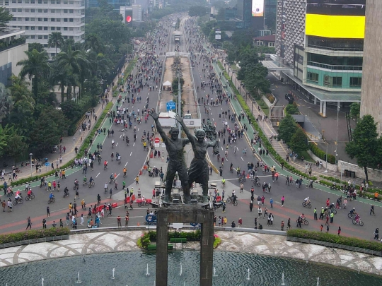 Pantauan Udara Saat Hari Bebas Kendaraan Bermotor di Bundaran HI