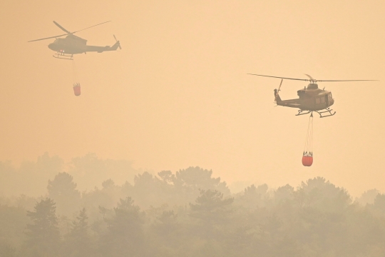 Kesibukan Helikopter Militer Slovenia Perangi Kebakaran Hutan