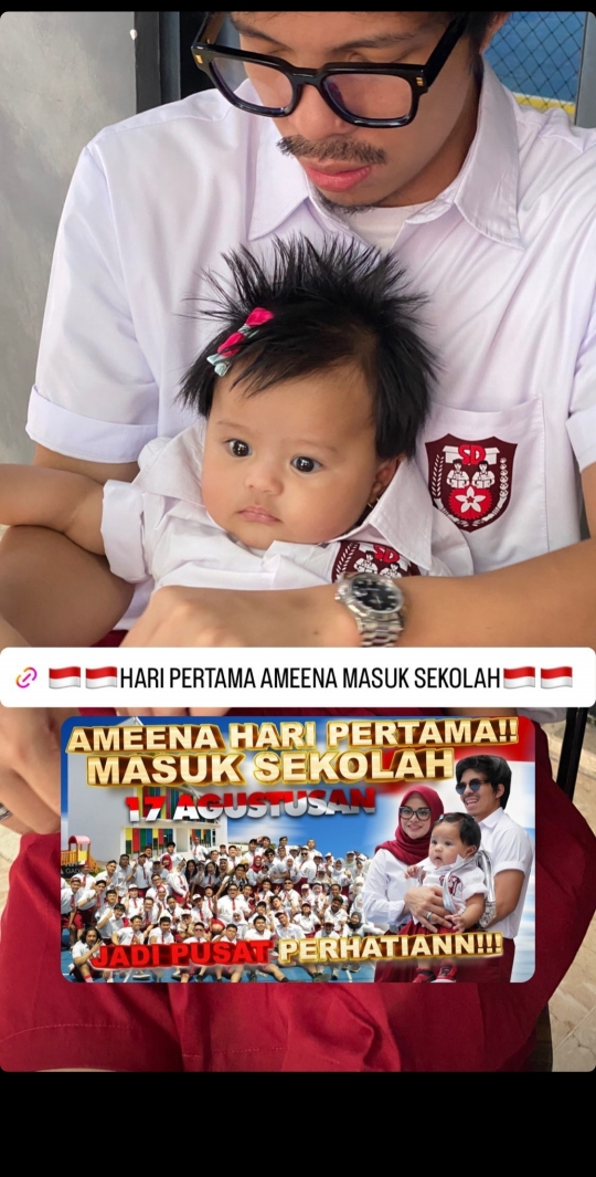 Cute! 10 Potret Ameena Anak Atta dan Aurel Pakai Seragam SD, Ekspresinya Gemes Banget