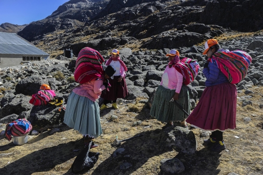 Aksi Perempuan Adat Mendaki Gunung Bersalju di Bolivia