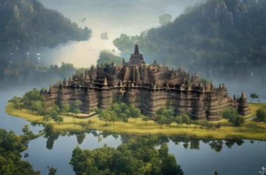 Penampakan Candi Borobudur, Alam & Masyarakat Tahun 830 Versi AI, Indah Bukan Main