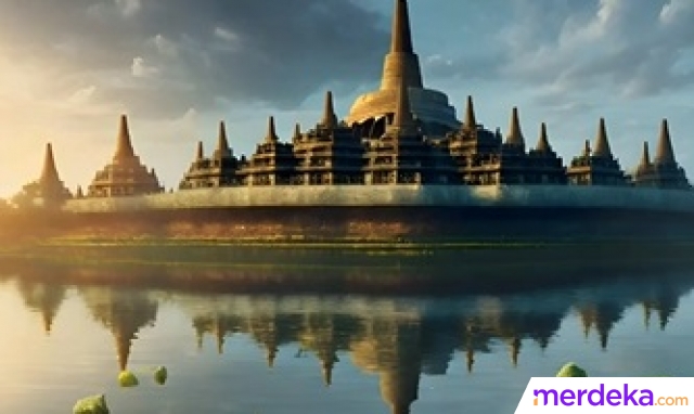 Foto : Penampakan Candi Borobudur, Alam & Masyarakat Tahun 830 Versi AI