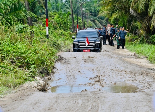 Momen Jokowi Tinjau Jalan Rusak Parah Penuh Kubangan Lumpur di Labuhanbatu Utara