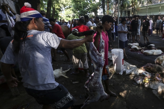 Pemotongan Hewan Kurban di Kebayoran Lama Jadi Tontonan