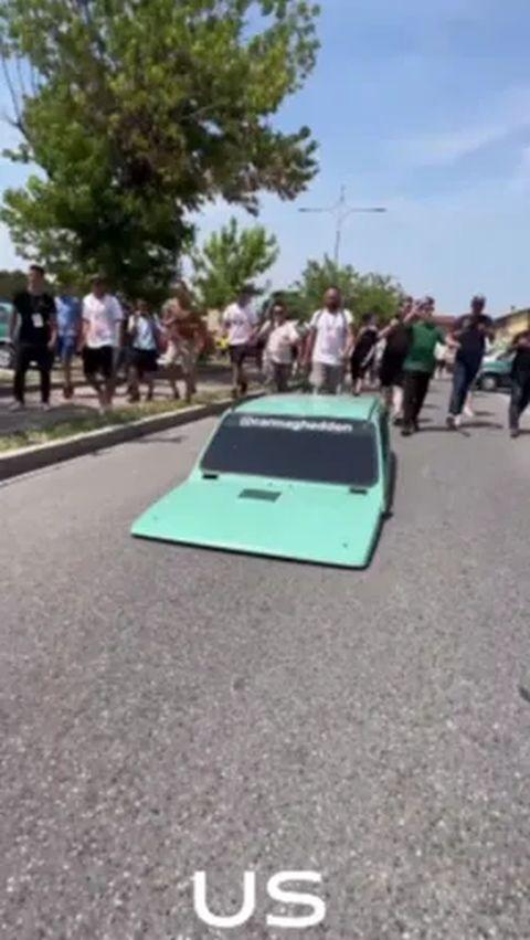 The car was made by an automobile influencer from Italy who runs the YouTube channel Carmageddon. The channel has a video of the men transforming cars into something unique.