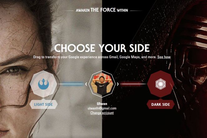 Google manjakan fans Star Wars dengan opsi tema Light dan Dark Side