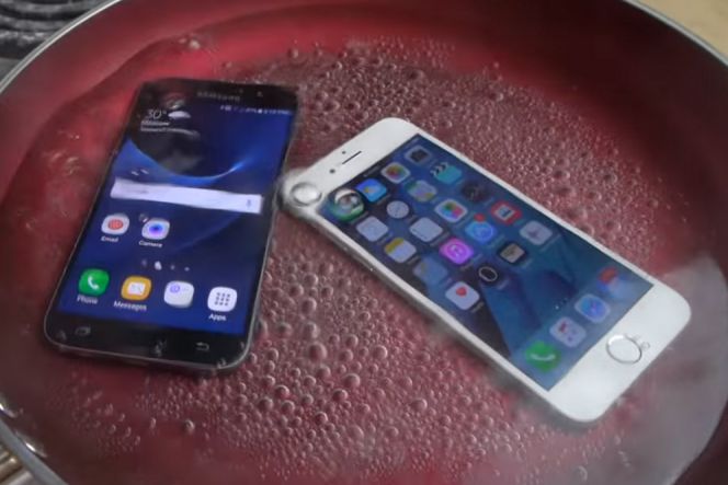 Samsung Galaxy S7 dan iPhone 6S direndam air panas, salah satu rusak