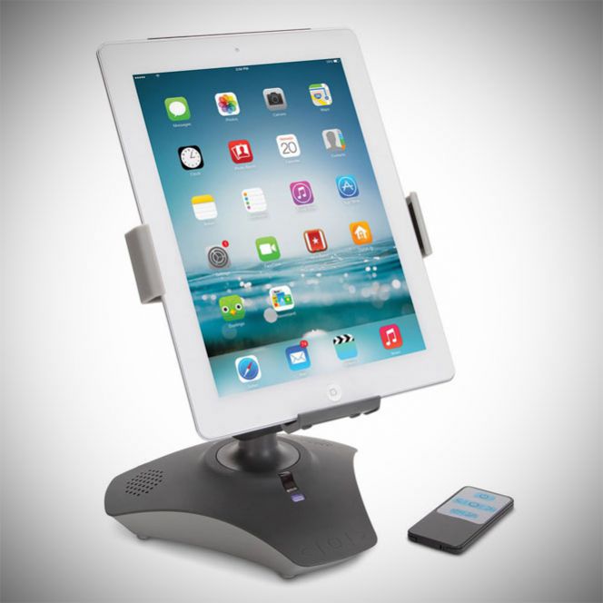Dilengkapi dengan remote control, Anda bisa memiringkan iPad dari 38 hingga 5 derajat. Tak hanya itu, stand ini juga bisa berputar hingga 270 derajat.