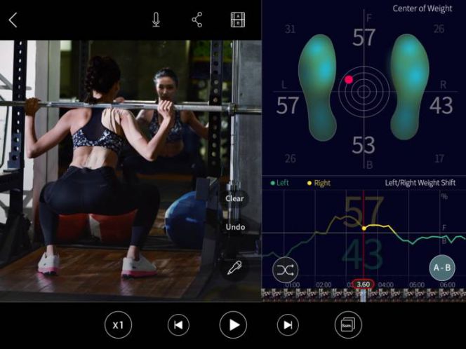 Aplikasi ini juga mendukung cuplikan video yang disinkronisasi dengan data yang diambil oleh sepatu IOFIT.