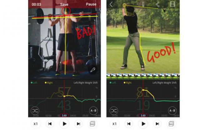 Aplikasi ini juga mendukung cuplikan video yang disinkronisasi dengan data yang diambil oleh sepatu IOFIT.