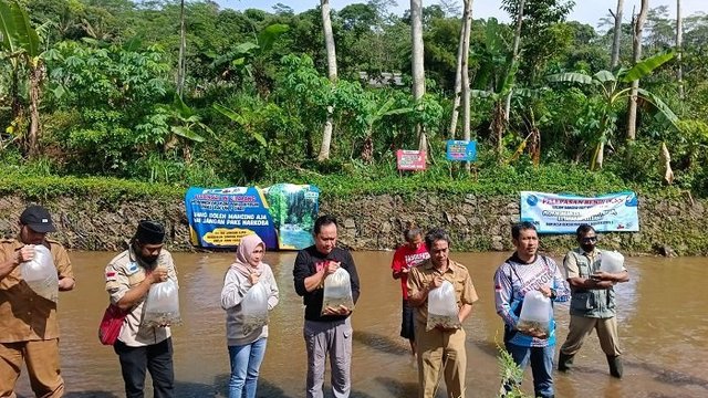 Lestarikan Alam, BNN Temanggung Tebar Benih Ikan di Sungai Lutut