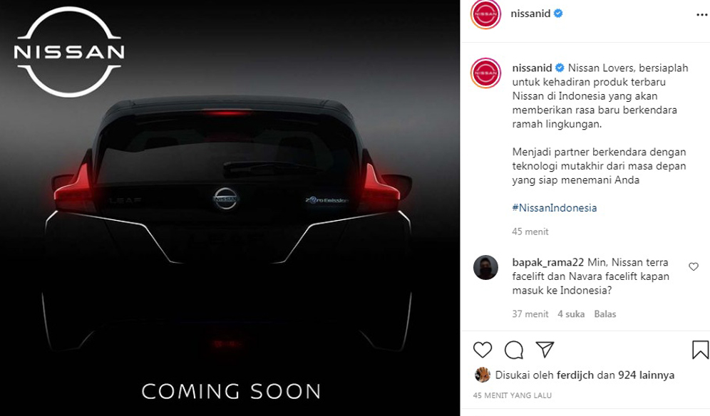 Teaser Nissan Leaf Baru (Instagram/@nissanid)