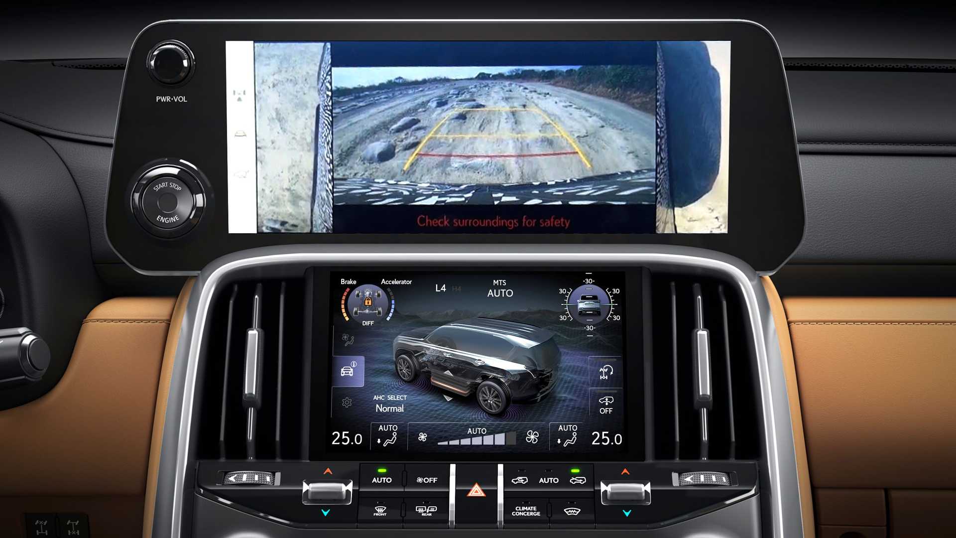 Ilustrasi penggunaan layar tumpuk pada Lexus LX 600 (Lexus)