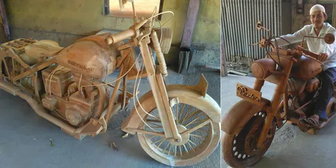 Seniman Kayu Jepara Bikin Replika Moge Harley Davidson