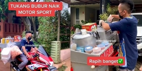 Pria Ini Jualan Bubur Ayam Naik Motor Sport, Jadi Idola Emak-emak Komplek