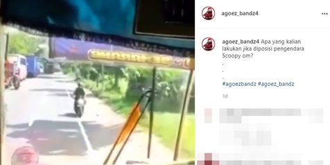 Hampir Nyeruduk Bus yang Ngeblong, Kesabaran Pengendara Scoopy Ini Tuai Pujian