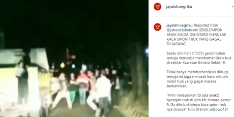 Tak Diberi Tumpangan, Sekelompok Remaja di Bintaro Nekat Rusak Kaca Spion Truk