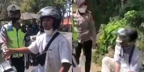 Viral Remaja Ngamuk saat Dihentikan Polisi, Nekat Pukul Tangan Polisi dan Rusak Motornya Sendiri