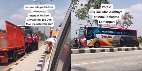 Viral Bus Ngeblong Tapi Dihadang Truk, Berujung Mundur Dikawal Mobil Polisi
