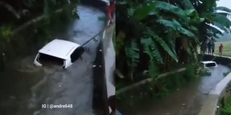 Viral Mobil Hanyut di Saluran Air, Para Warga Kerepotan saat Mengevakuasi