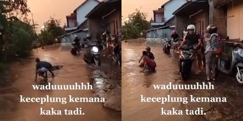 Terobos Jalan Banjir, Pria Ini Apes Motornya Hilang Tenggelam di Kali