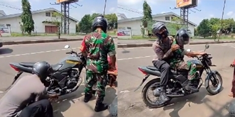 Kocak! Polisi Ngerjain TNI saat Boncengan Motor, Netizen: Teruslah Bersinergi