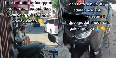 Bule Tabrak Trotoar Gegara Ada Pemotor Sein Kiri Tapi Belok Kanan, Netizen: Namanya Juga Indonesia