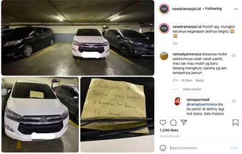 Toyota Innova yang parkir melebihi garis (Instagram/newdramaojol.id)