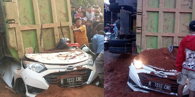 Video Dan Kronologi Truk Bermuatan Tanah Timpa Mobil Sigra Di Karawaci Otosia Com