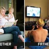 foto beda ayah vs ibu mengurus anak