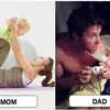 foto beda ayah vs ibu mengurus anak